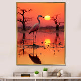 White Stork Pink Sunset Nature Photography - Yellow Bird Wall Art