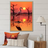 White Stork Pink Sunset Nature Photography - Yellow Bird Wall Art