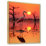 White Stork Pink Sunset Nature Photography - Yellow Bird Wall Art