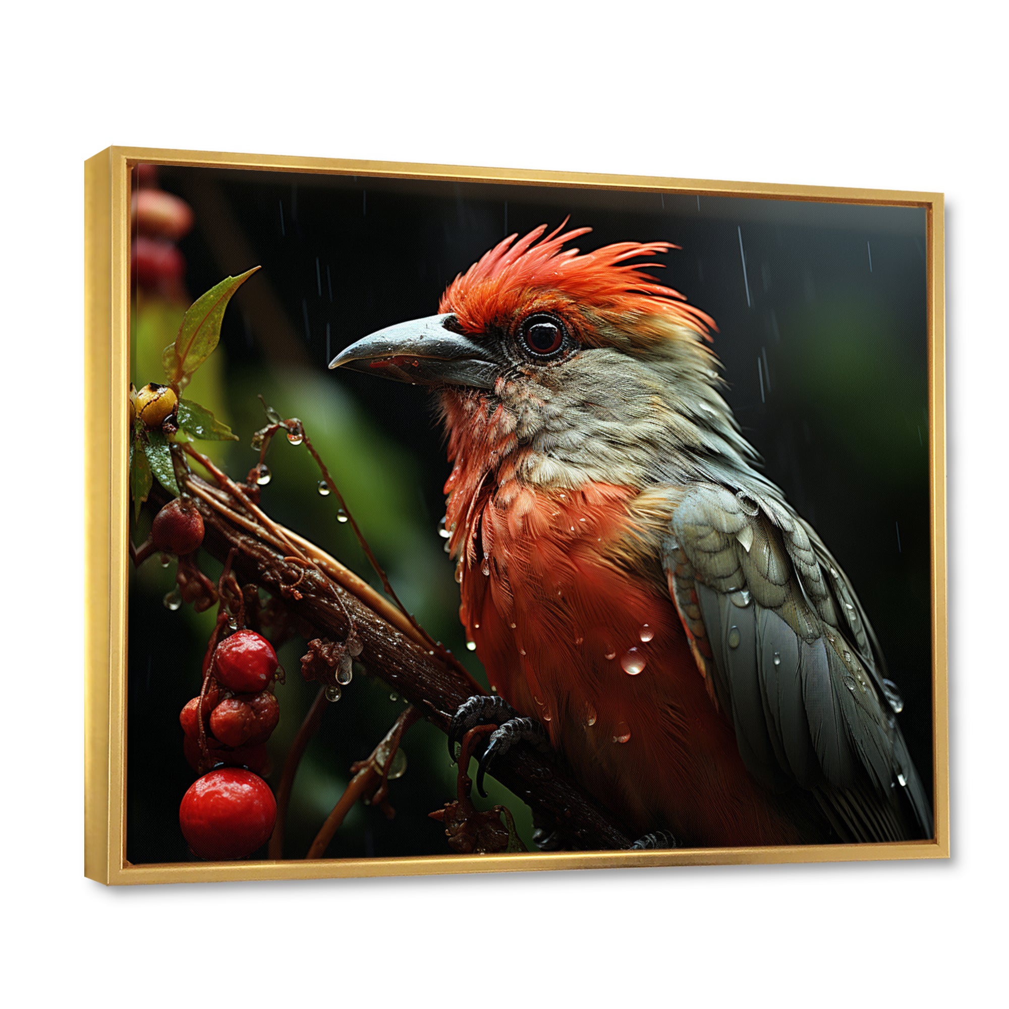 Orange Tropical Bird On Branch Nature Photography - Bird Wall Decor