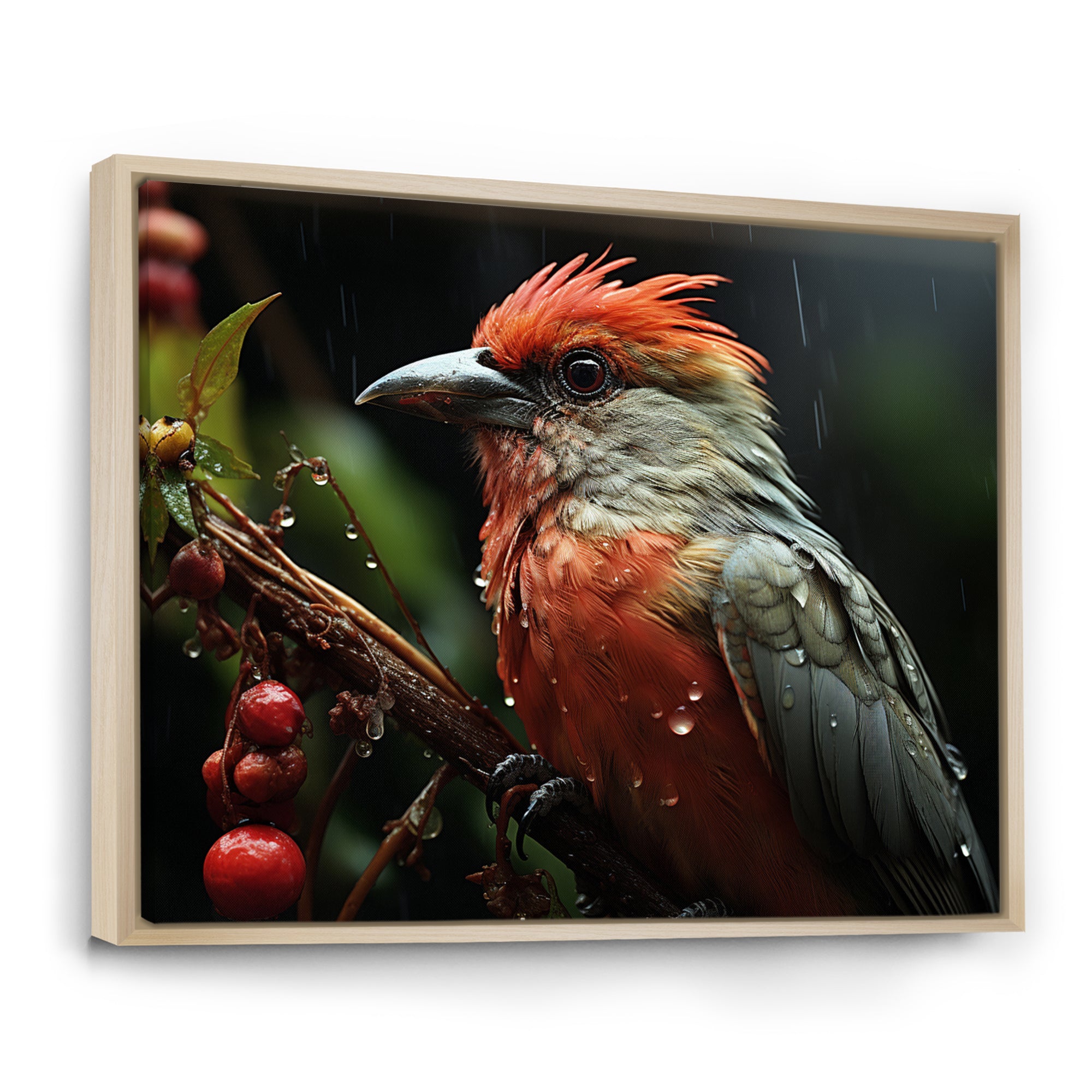 Orange Tropical Bird On Branch Nature Photography - Bird Wall Decor