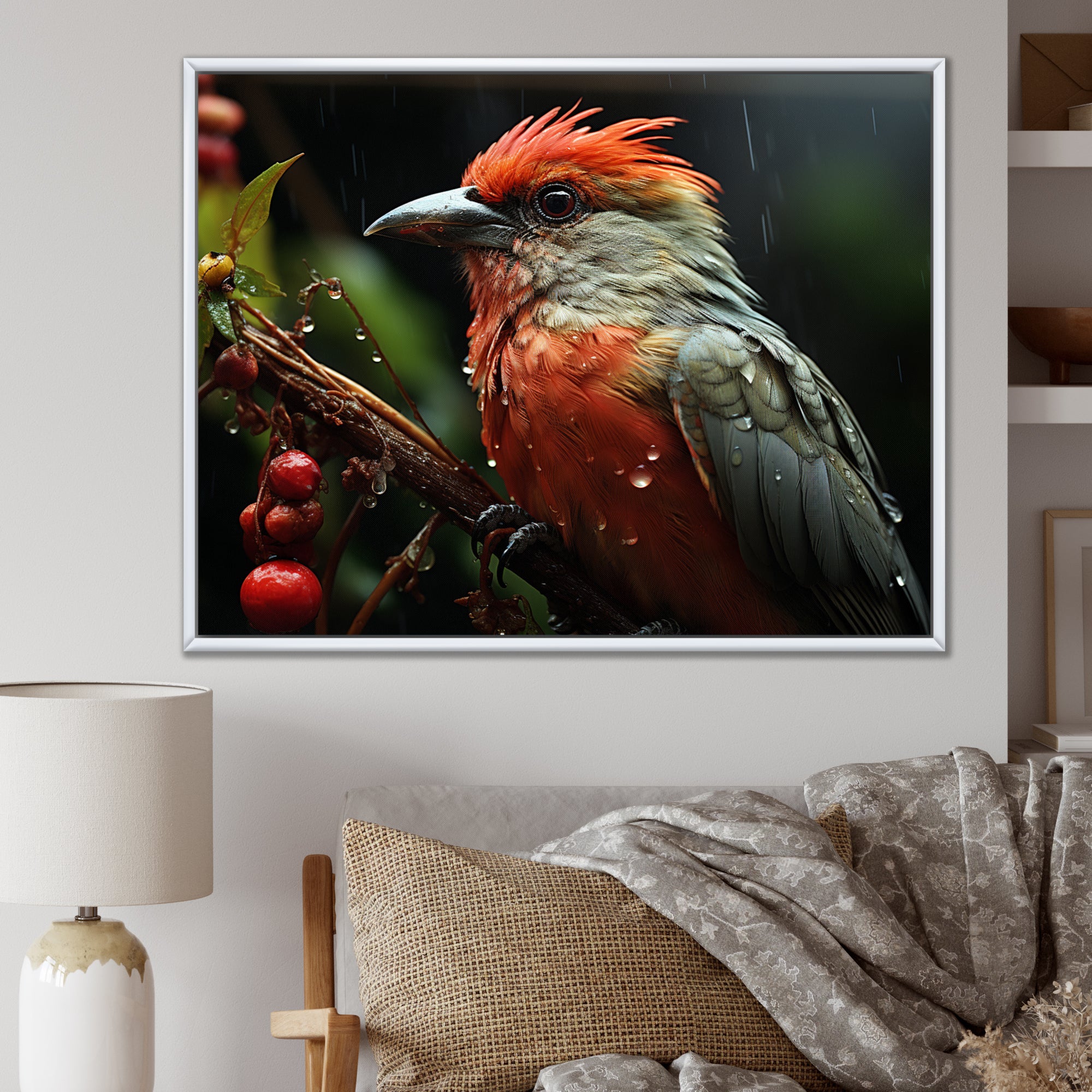Orange Tropical Bird On Branch Nature Photography - Bird Wall Decor