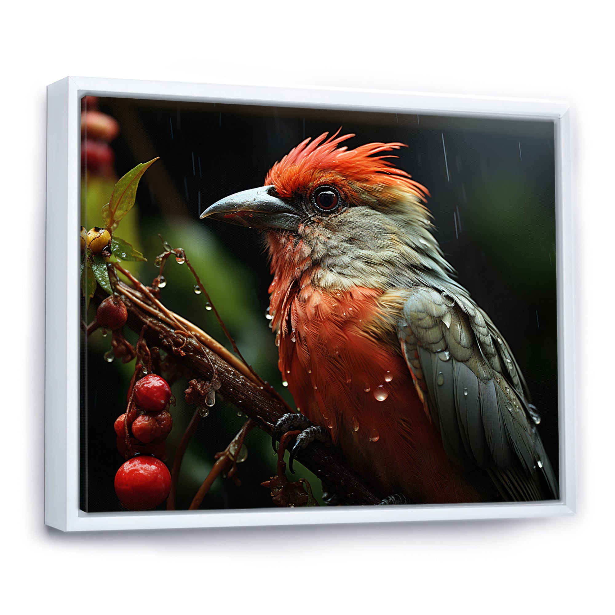 Orange Tropical Bird On Branch Nature Photography - Bird Wall Decor