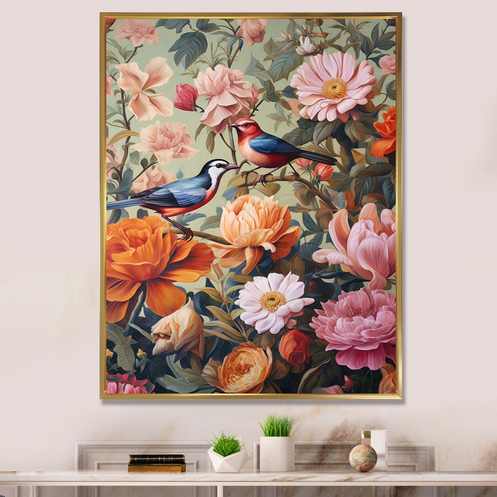 Tropical Birds In Paradise Flower field Painting - Bird Wall Art Prints