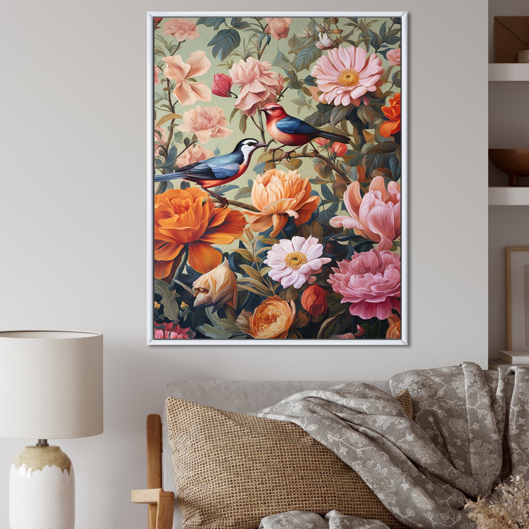 Tropical Birds In Paradise Flower field Painting - Bird Wall Art Prints