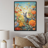 Wildlife In Paradise Flower field Painting - Blue Bird Wall Art