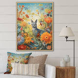 Wildlife In Paradise Flower field Painting - Blue Bird Wall Art