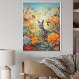 Wildlife In Paradise Flower field Painting - Blue Bird Wall Art