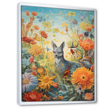 Wildlife In Paradise Flower field Painting - Blue Bird Wall Art