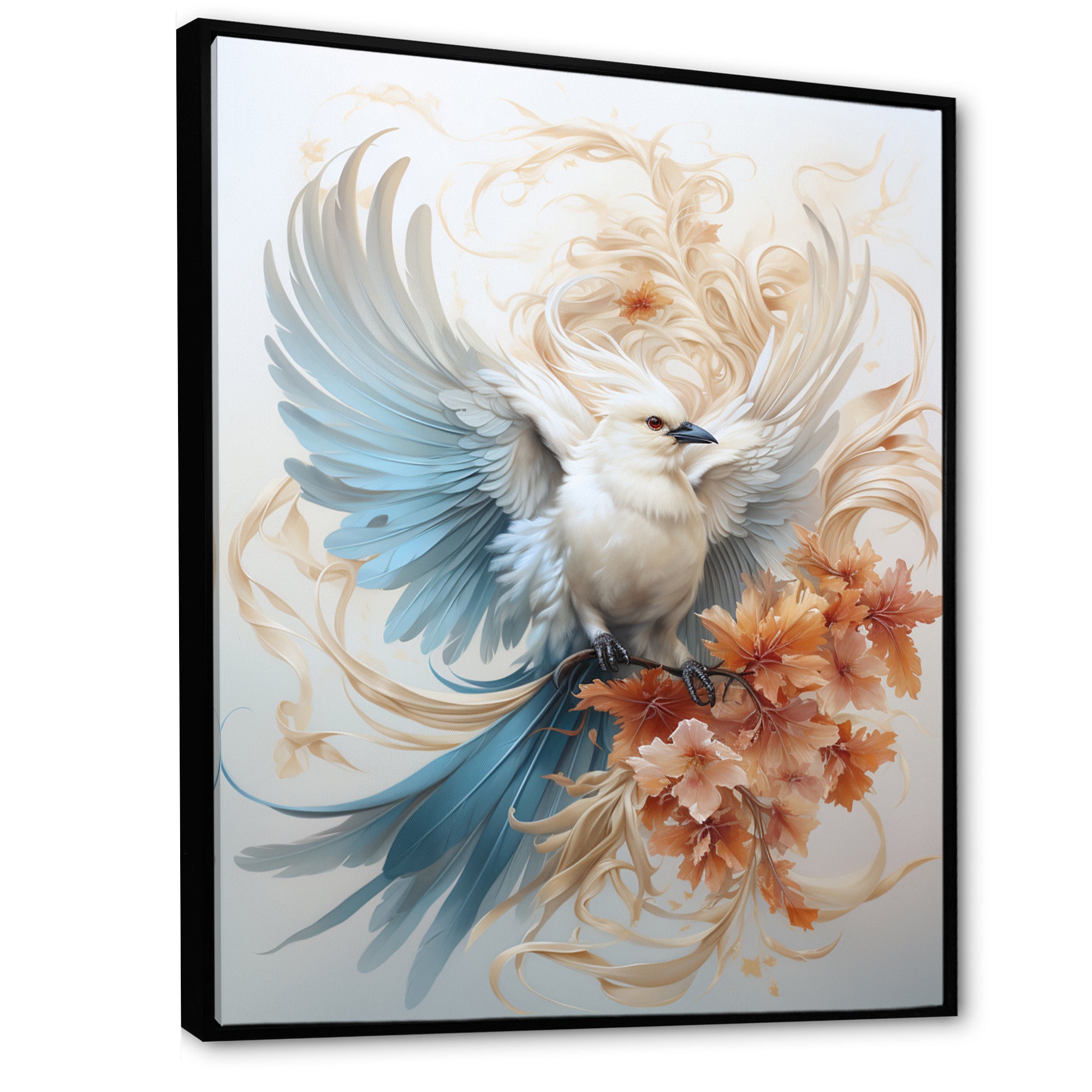 Majestic White Bird On Flower Branch - Bird Home Decor Art