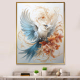 Majestic White Bird On Flower Branch - Bird Home Decor Art