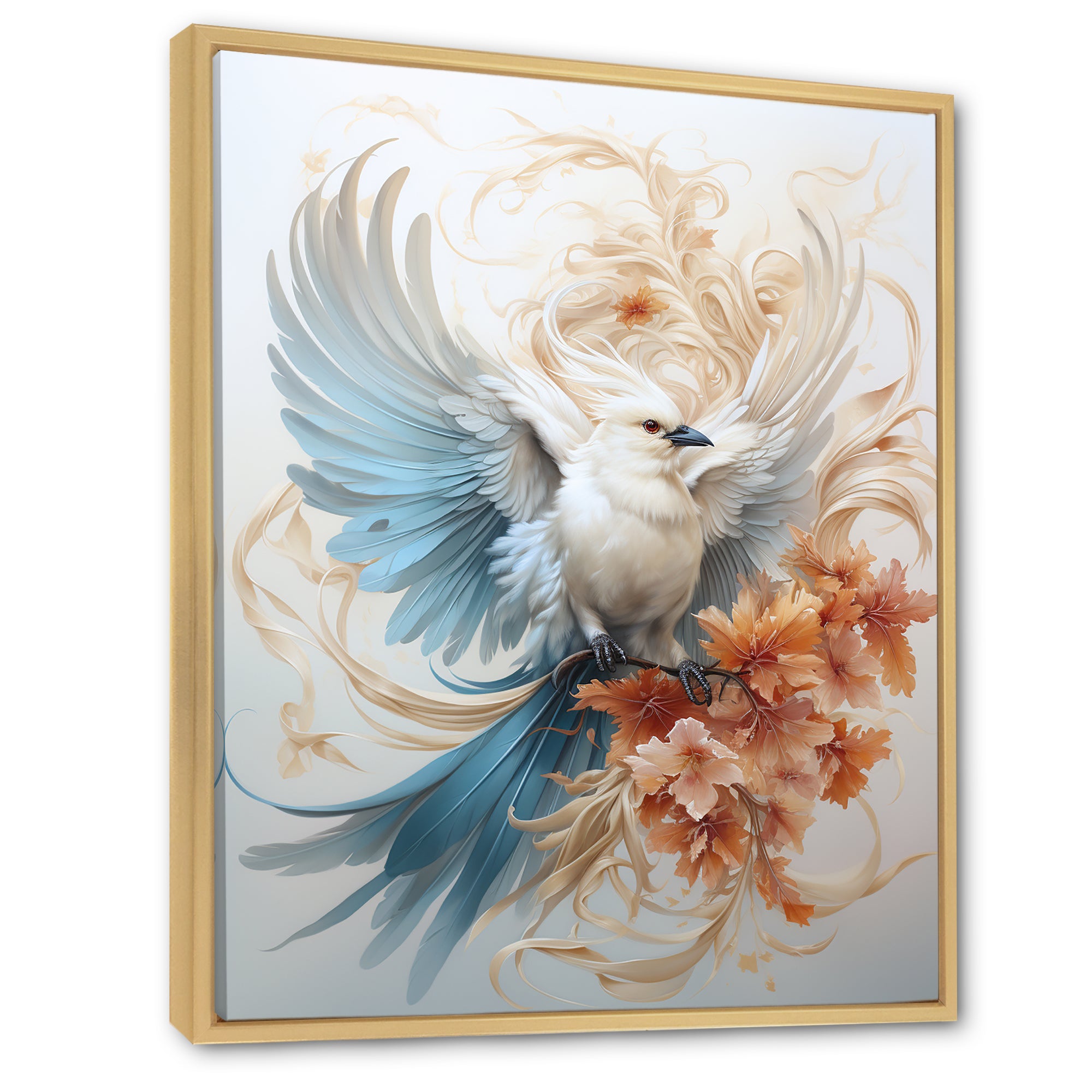 Majestic White Bird On Flower Branch - Bird Home Decor Art