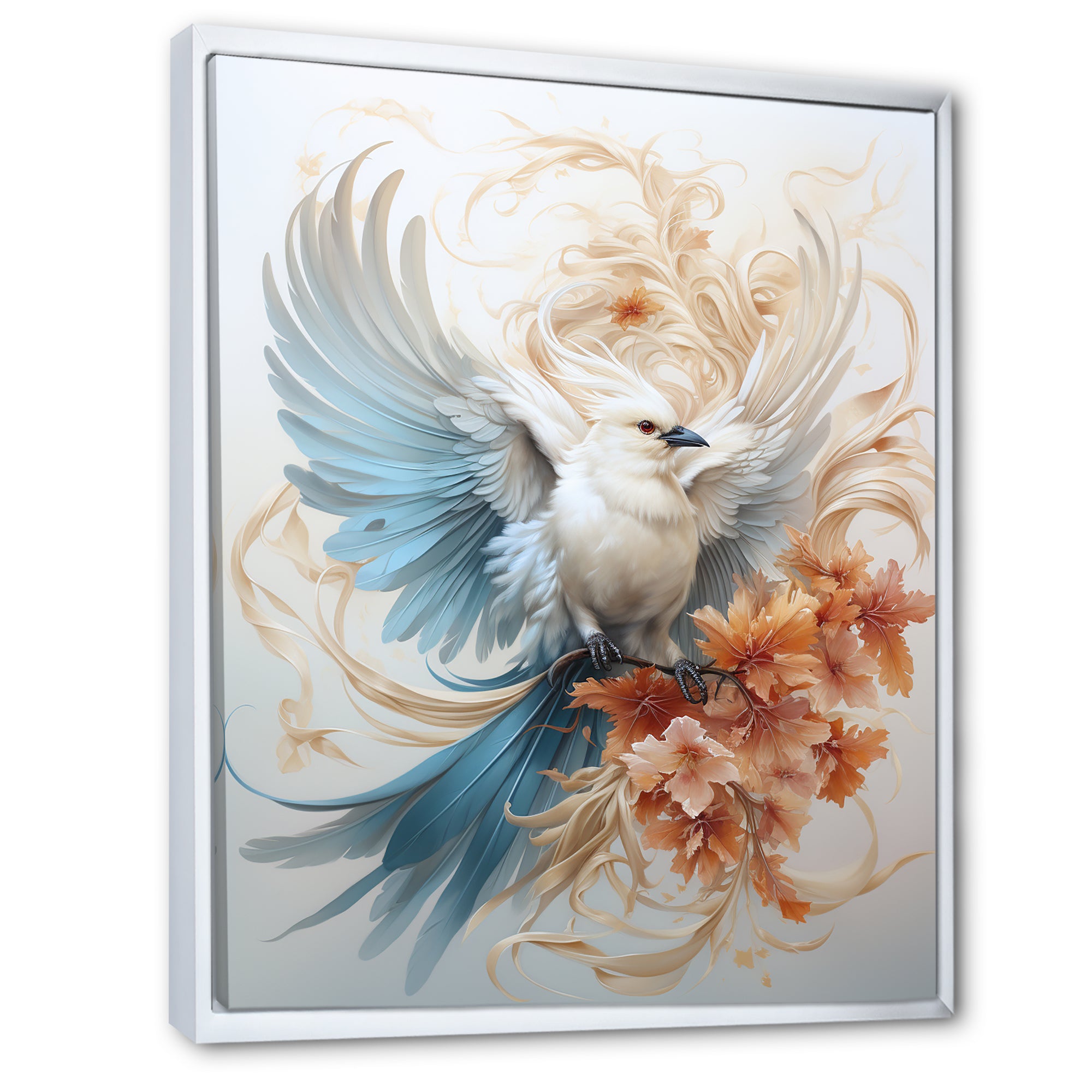 Majestic White Bird On Flower Branch - Bird Home Decor Art