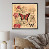 Vintage Illustration Of Romantic Pink Butterfly - Butterfly Canvas Wall Art