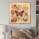 Vintage Illustration Of Romantic Pink Butterfly - Butterfly Canvas Wall Art