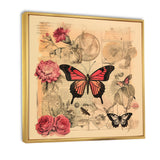 Vintage Illustration Of Romantic Pink Butterfly - Butterfly Canvas Wall Art