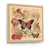 Vintage Illustration Of Romantic Pink Butterfly - Butterfly Canvas Wall Art