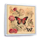 Vintage Illustration Of Romantic Pink Butterfly - Butterfly Canvas Wall Art