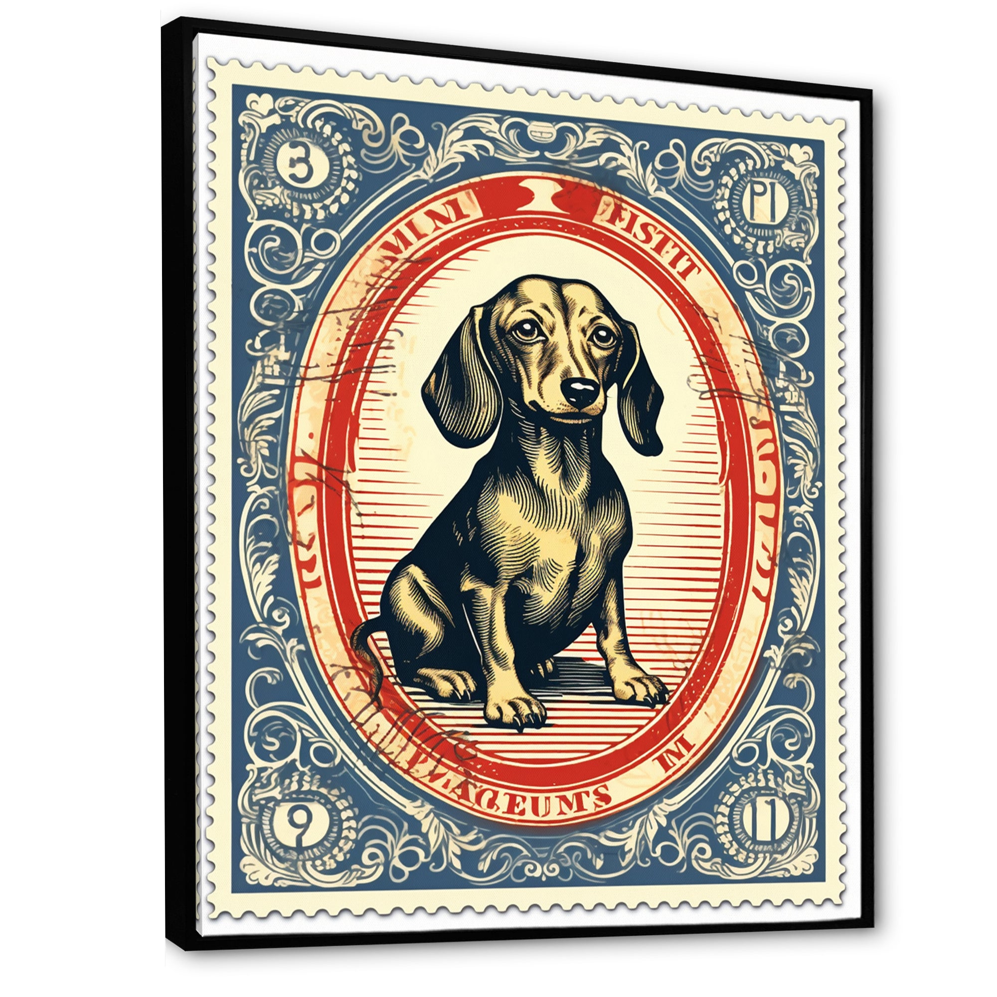 Retro Illustration Of Cute Dachshund - Dog Daschund Living Room Wall Art