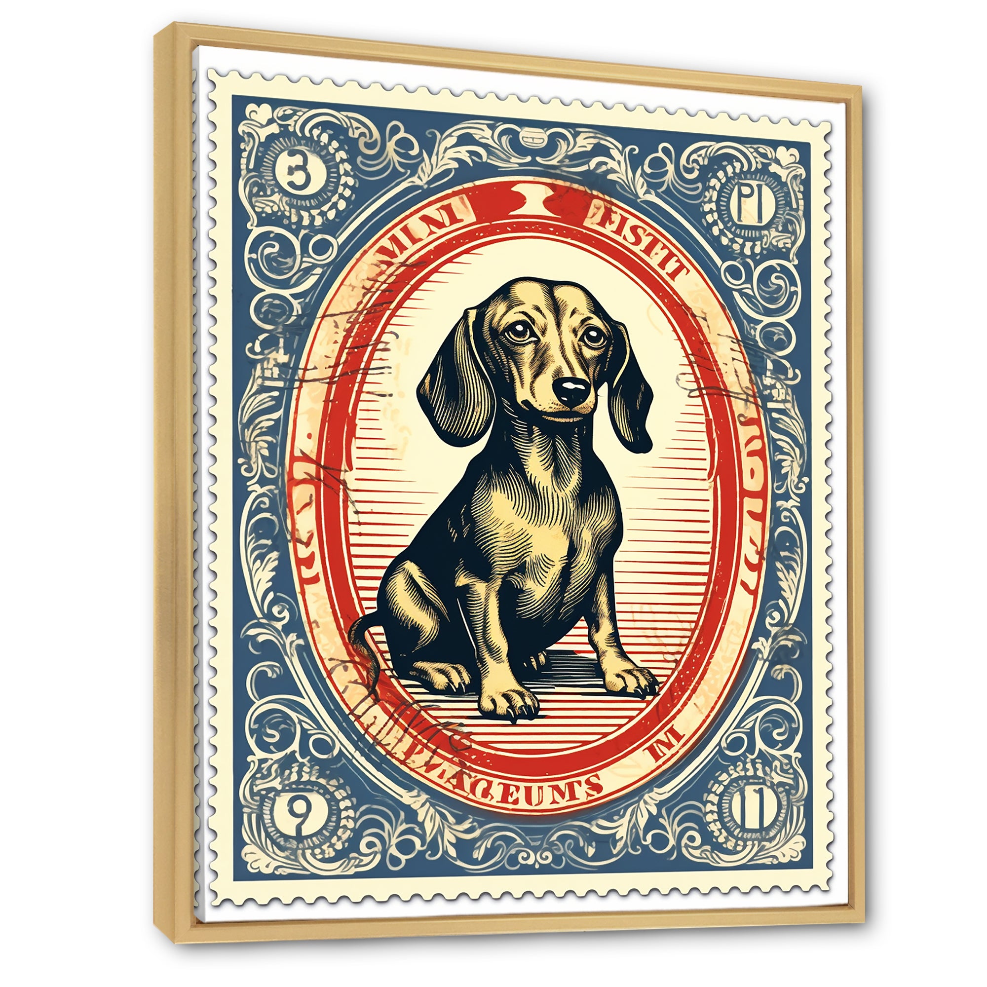 Retro Illustration Of Cute Dachshund - Dog Daschund Living Room Wall Art