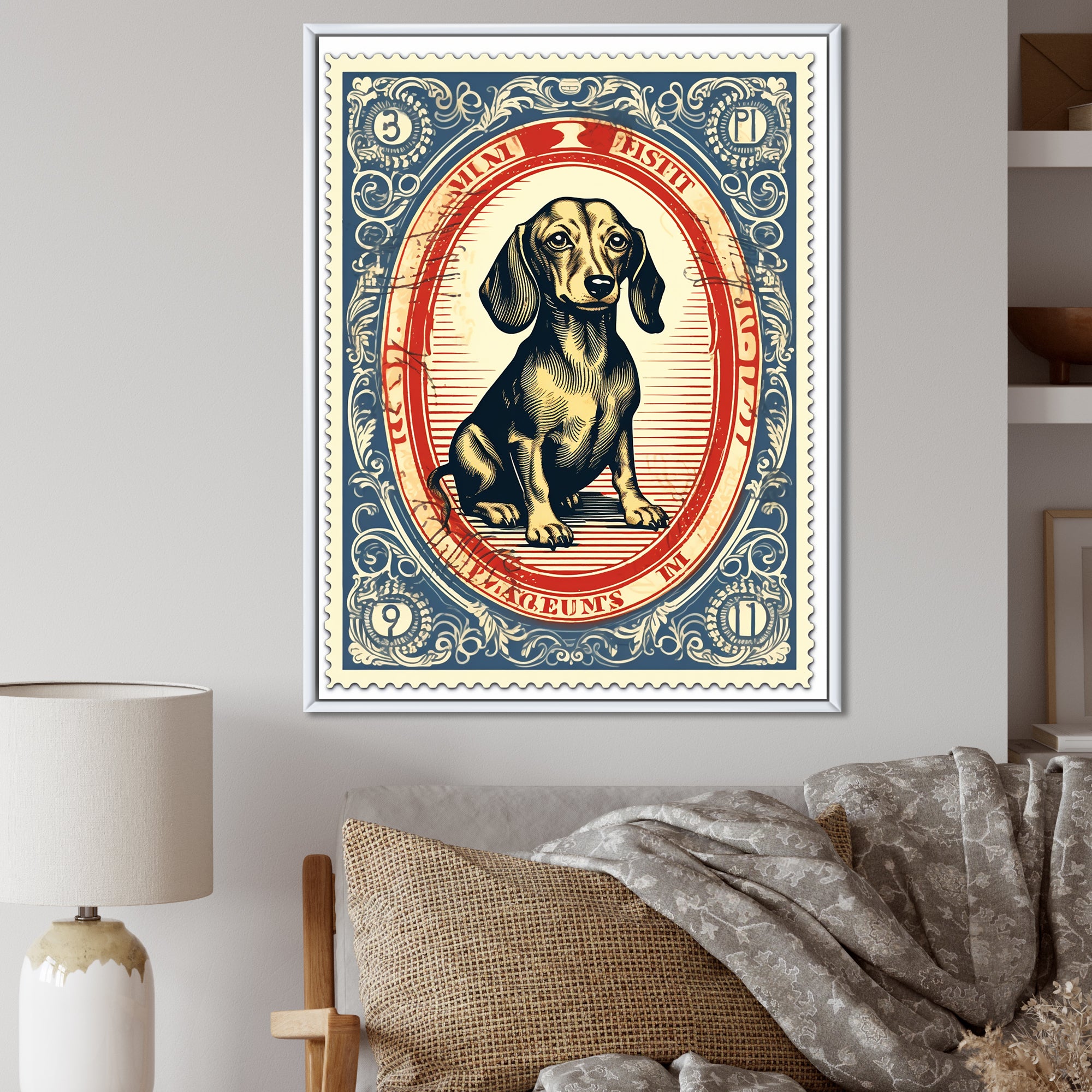 Retro Illustration Of Cute Dachshund - Dog Daschund Living Room Wall Art