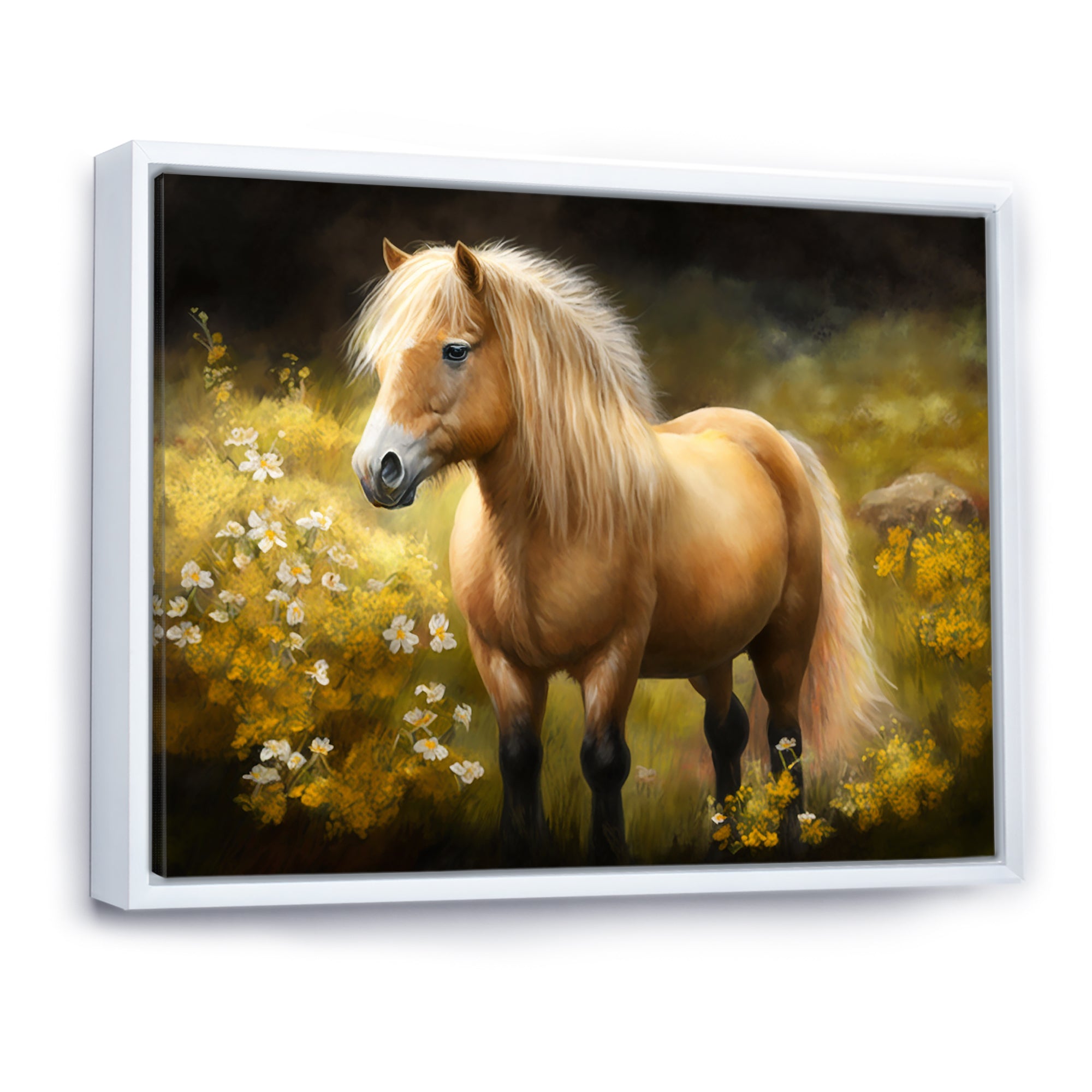 Golden Pony In Flower Meadow - Horse Wall Art Prints