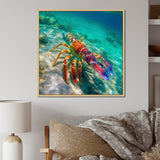 Red Lobster In Tropical Turquoise Water - Lobster Living Room Wall Art