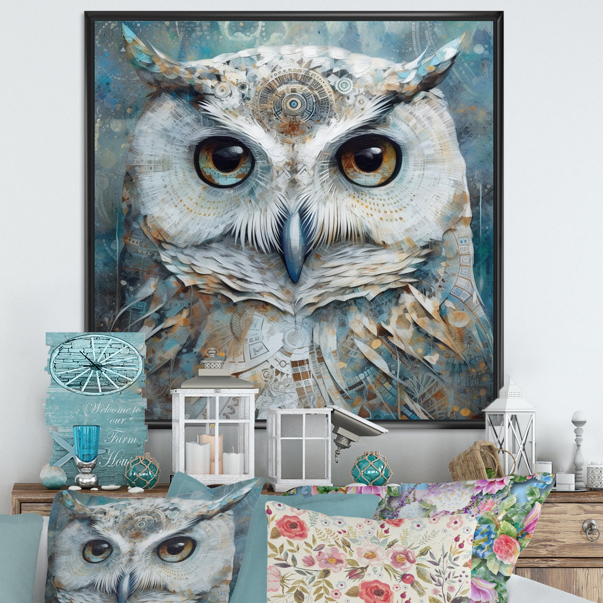 Portrait Of Magical Tribal White Owl - Owl Wall Art Prints