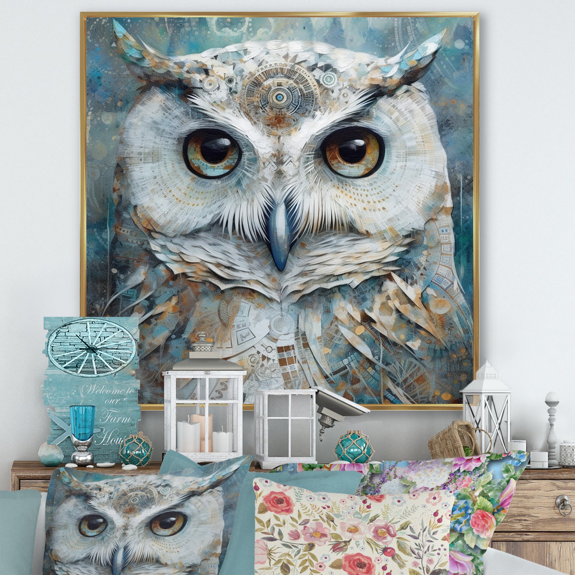 Portrait Of Magical Tribal White Owl - Owl Wall Art Prints