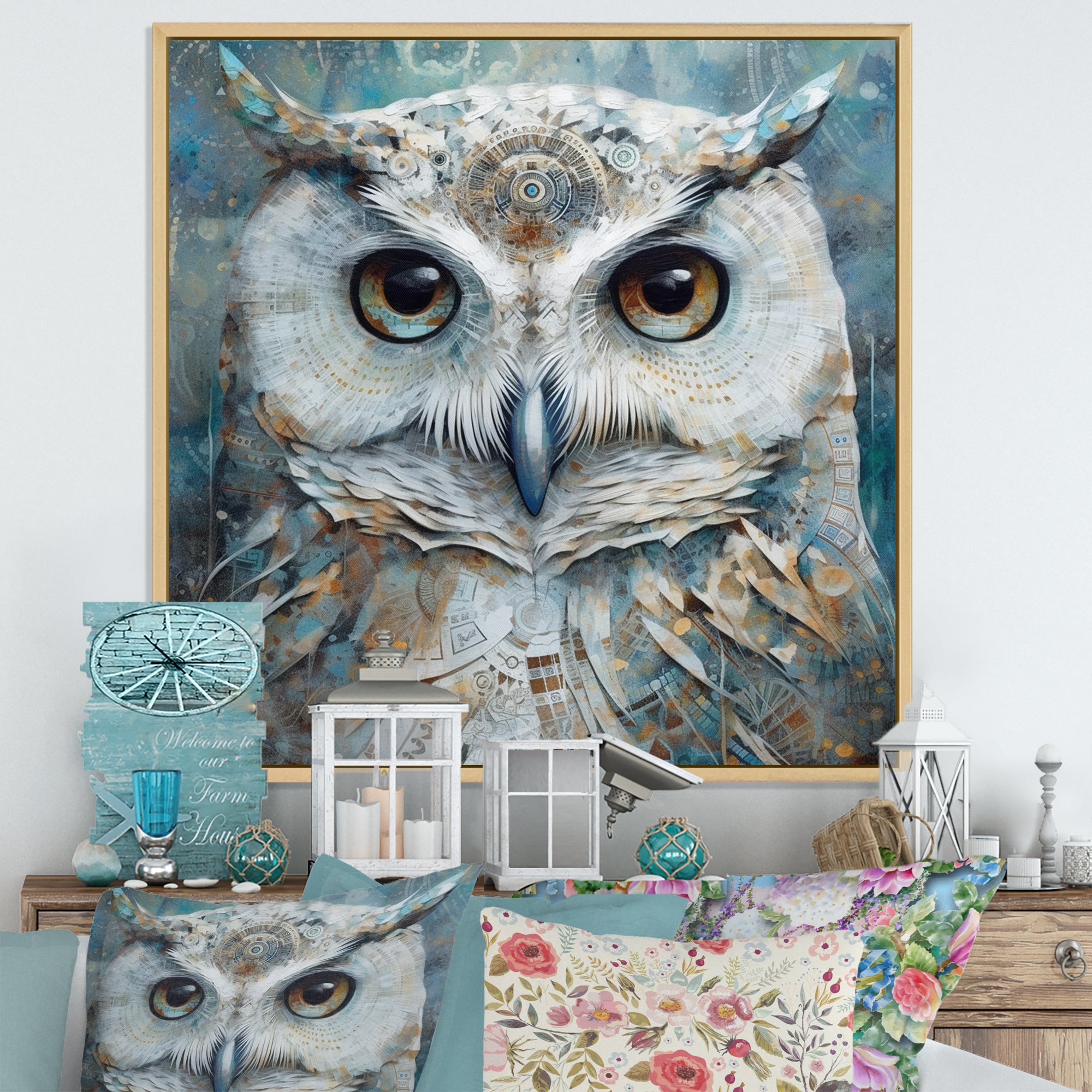 Portrait Of Magical Tribal White Owl - Owl Wall Art Prints
