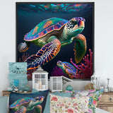 Colorful Deep Sea Turtle Portrait - Turtle Wall Art Prints