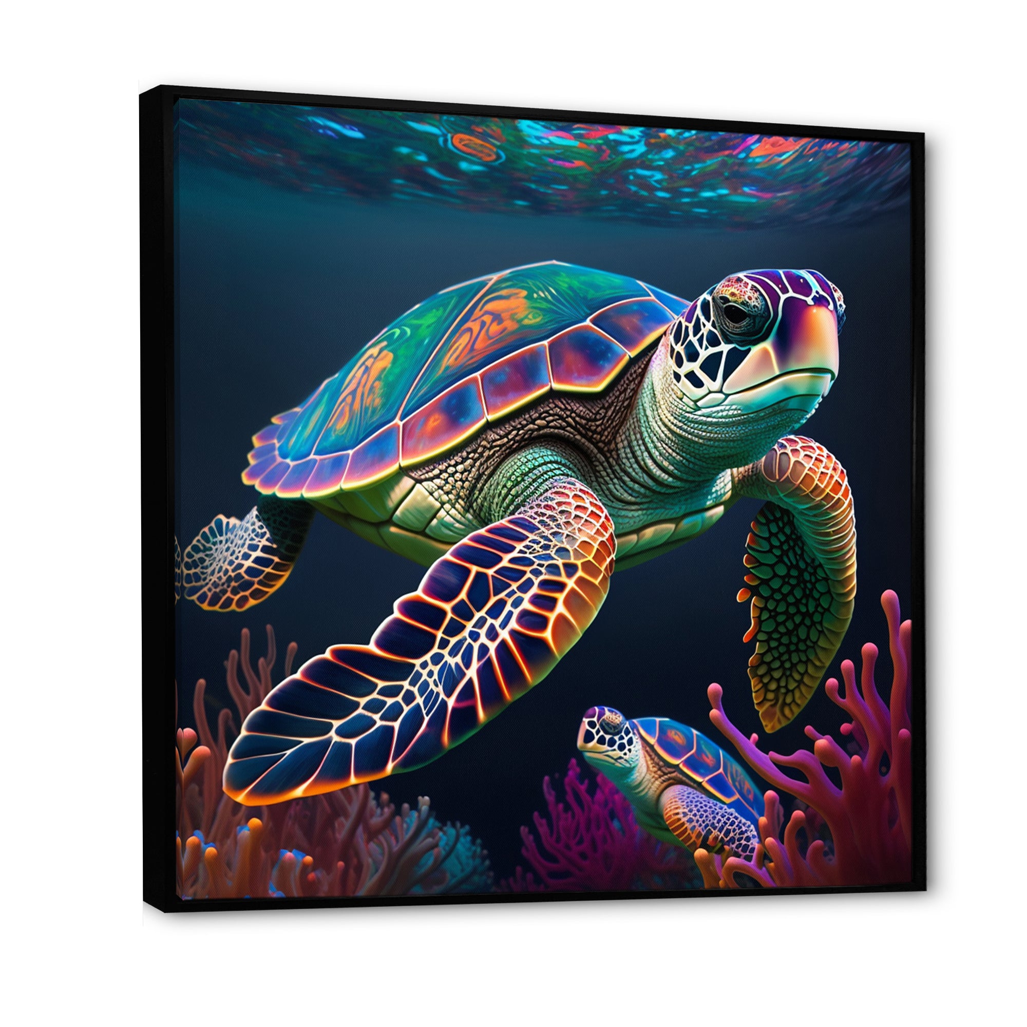 Colorful Deep Sea Turtle Portrait - Turtle Wall Art Prints