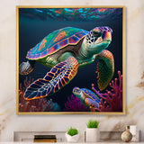 Colorful Deep Sea Turtle Portrait - Turtle Wall Art Prints