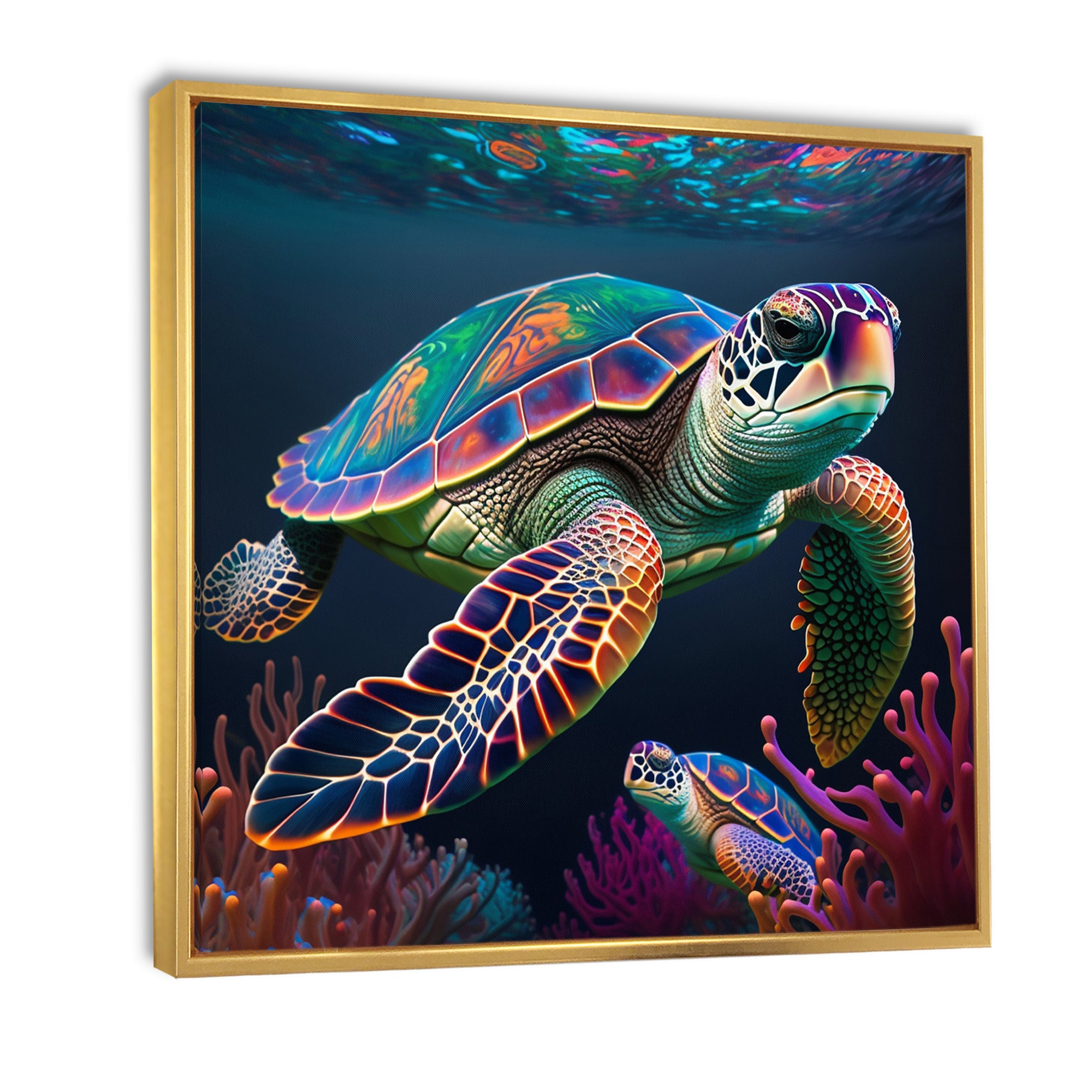 Colorful Deep Sea Turtle Portrait - Turtle Wall Art Prints