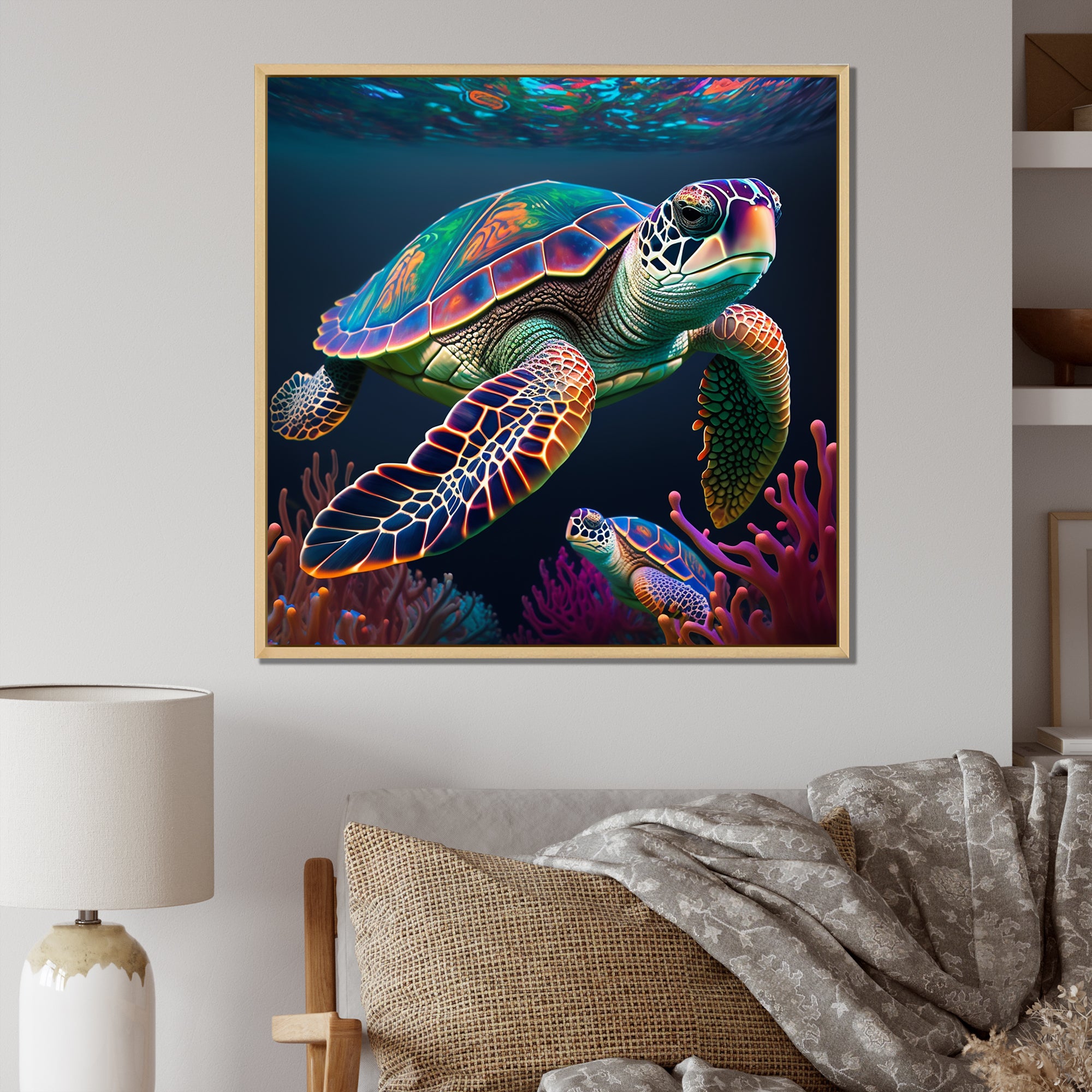 Colorful Deep Sea Turtle Portrait - Turtle Wall Art Prints