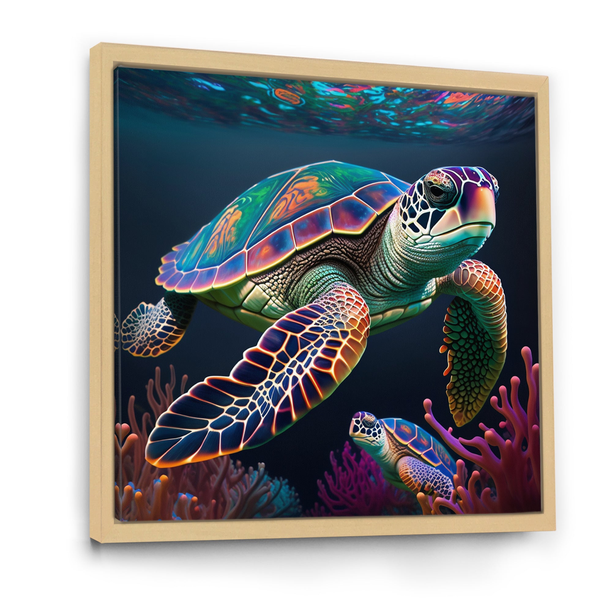 Colorful Deep Sea Turtle Portrait - Turtle Wall Art Prints