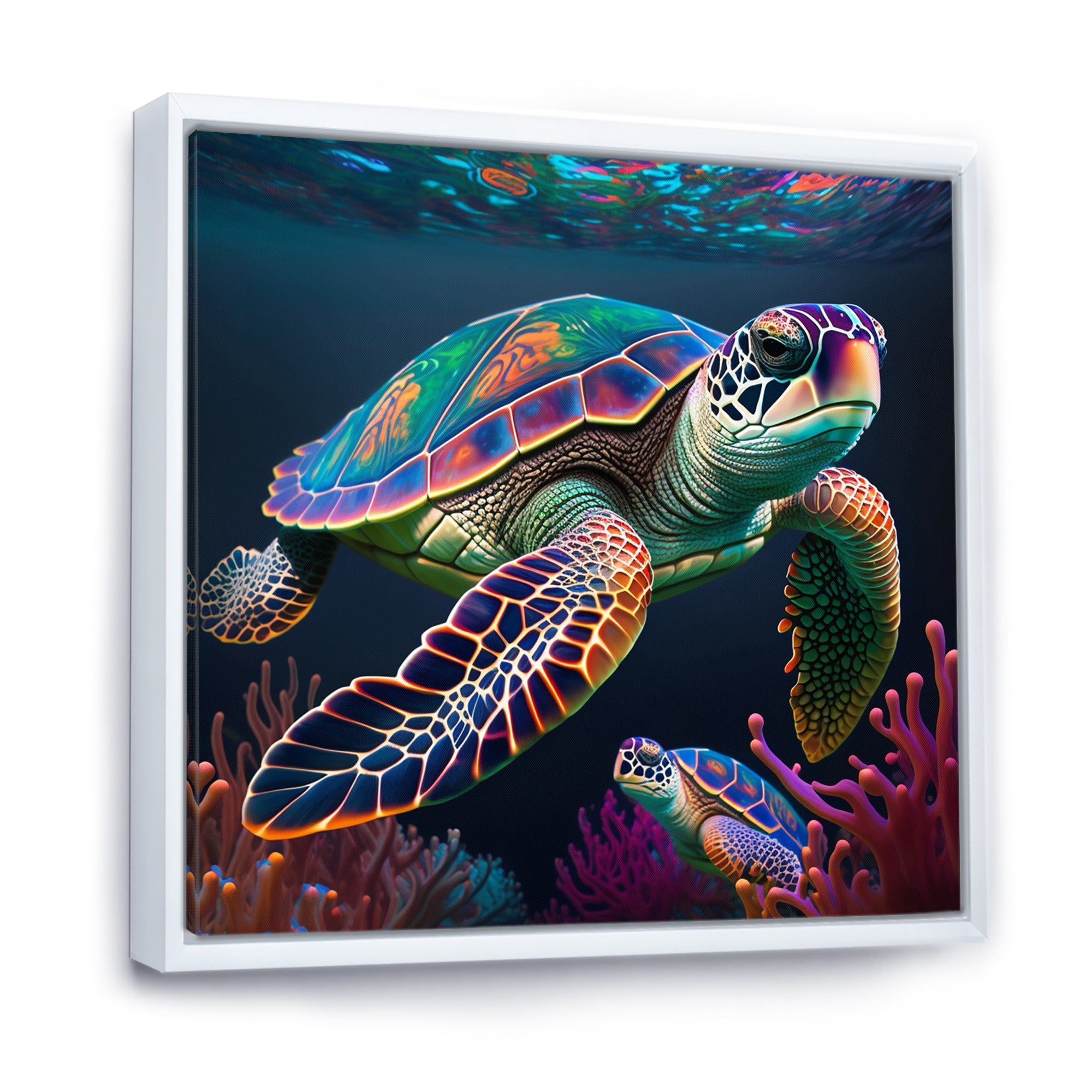 Colorful Deep Sea Turtle Portrait - Turtle Wall Art Prints