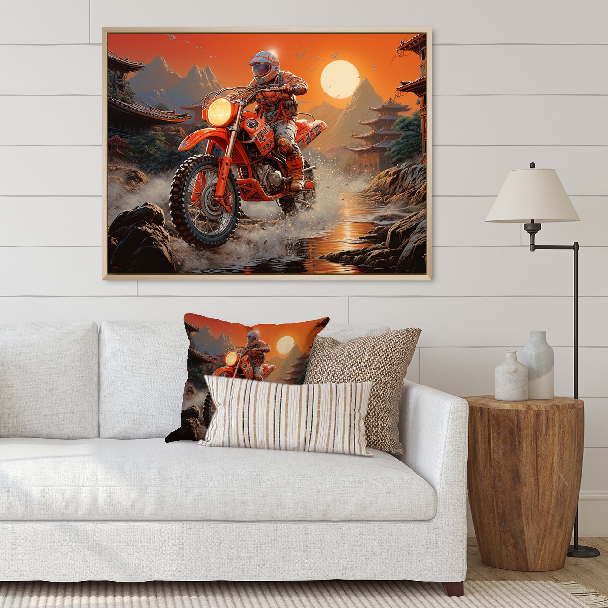 Red Dirt Bike Riding In Japanese Mountains - Bicycle Canvas Wall Art