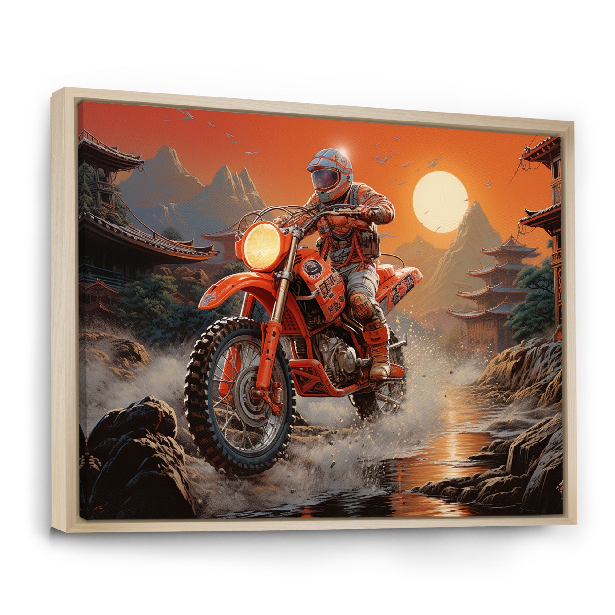 Red Dirt Bike Riding In Japanese Mountains - Bicycle Canvas Wall Art