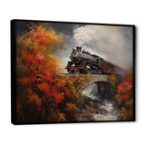 Steam train Crossing Autumn Bridge Painting - Train Canvas Wall Art