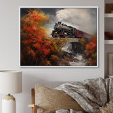 Steam train Crossing Autumn Bridge Painting - Train Canvas Wall Art