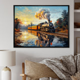 Steam train Travelling In The Sunset Painting - Train Canvas Wall Art