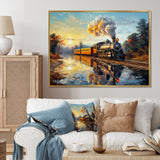 Steam train Travelling In The Sunset Painting - Train Canvas Wall Art