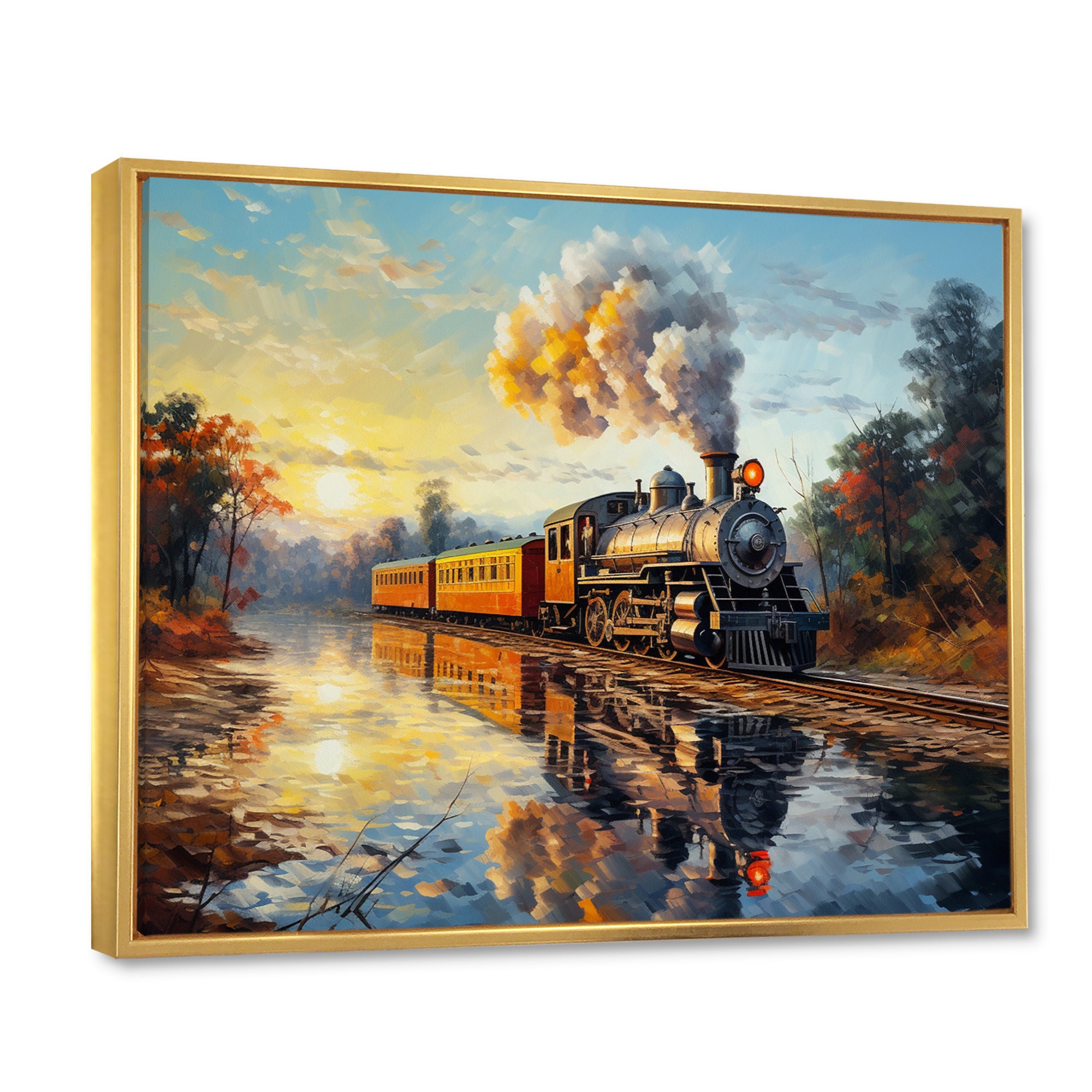 Steam train Travelling In The Sunset Painting - Train Canvas Wall Art
