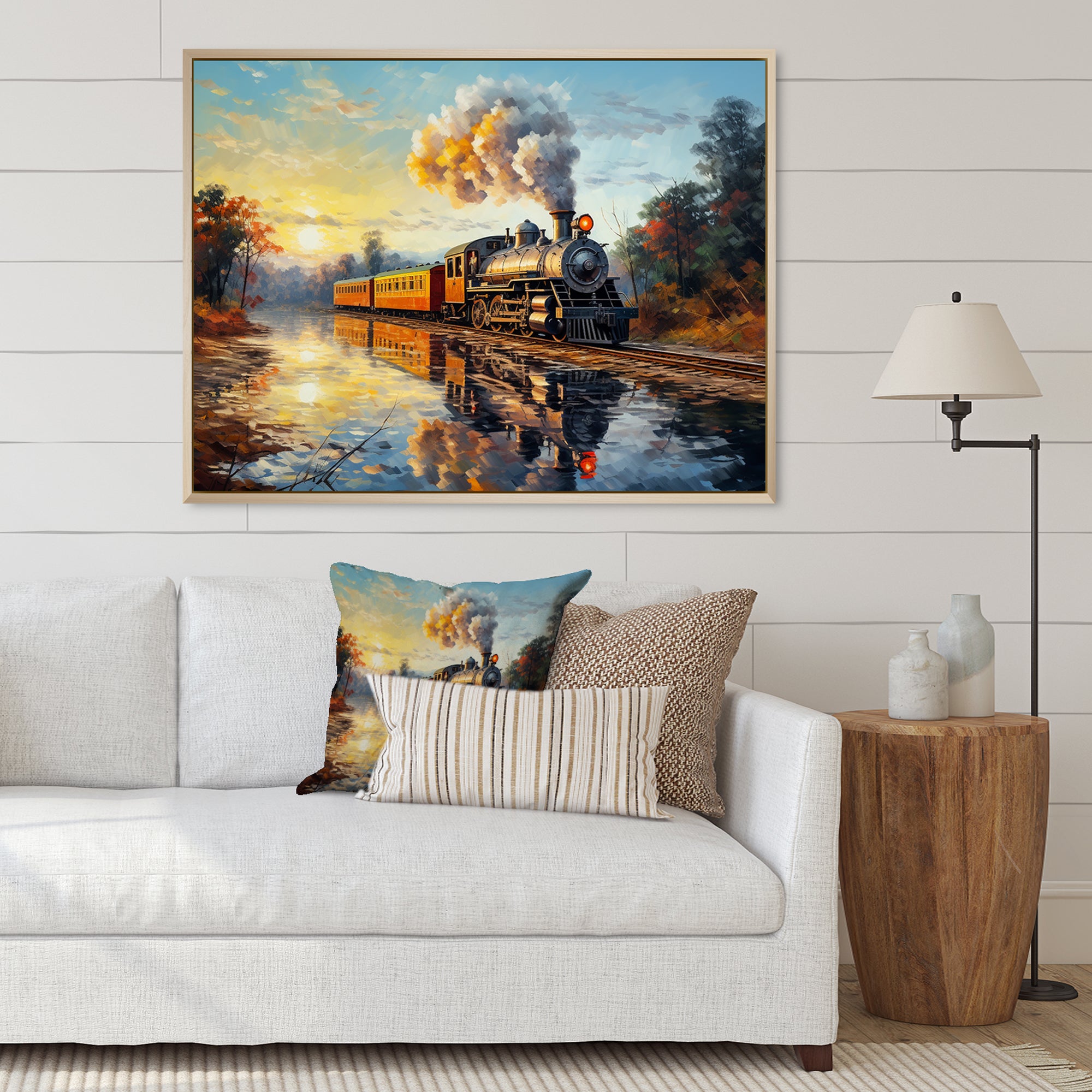 Steam train Travelling In The Sunset Painting - Train Canvas Wall Art