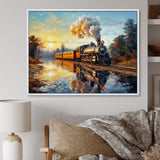 Steam train Travelling In The Sunset Painting - Train Canvas Wall Art