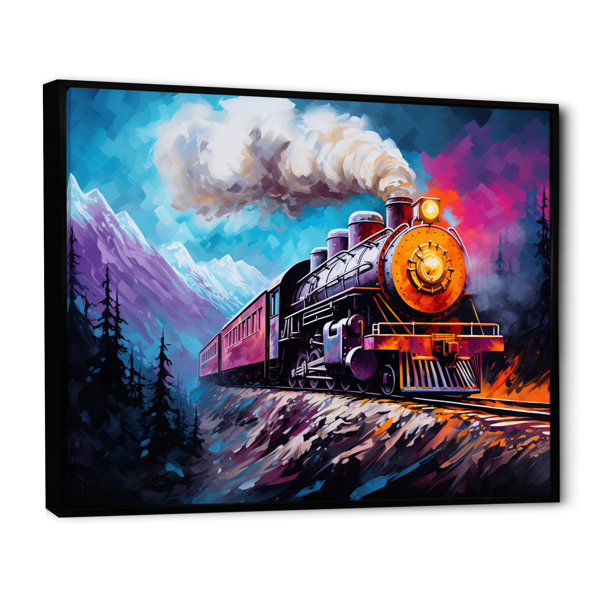 Steam train Travelling In Winter Snow Painting - Train Canvas Wall Art