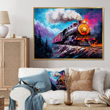 Steam train Travelling In Winter Snow Painting - Train Canvas Wall Art