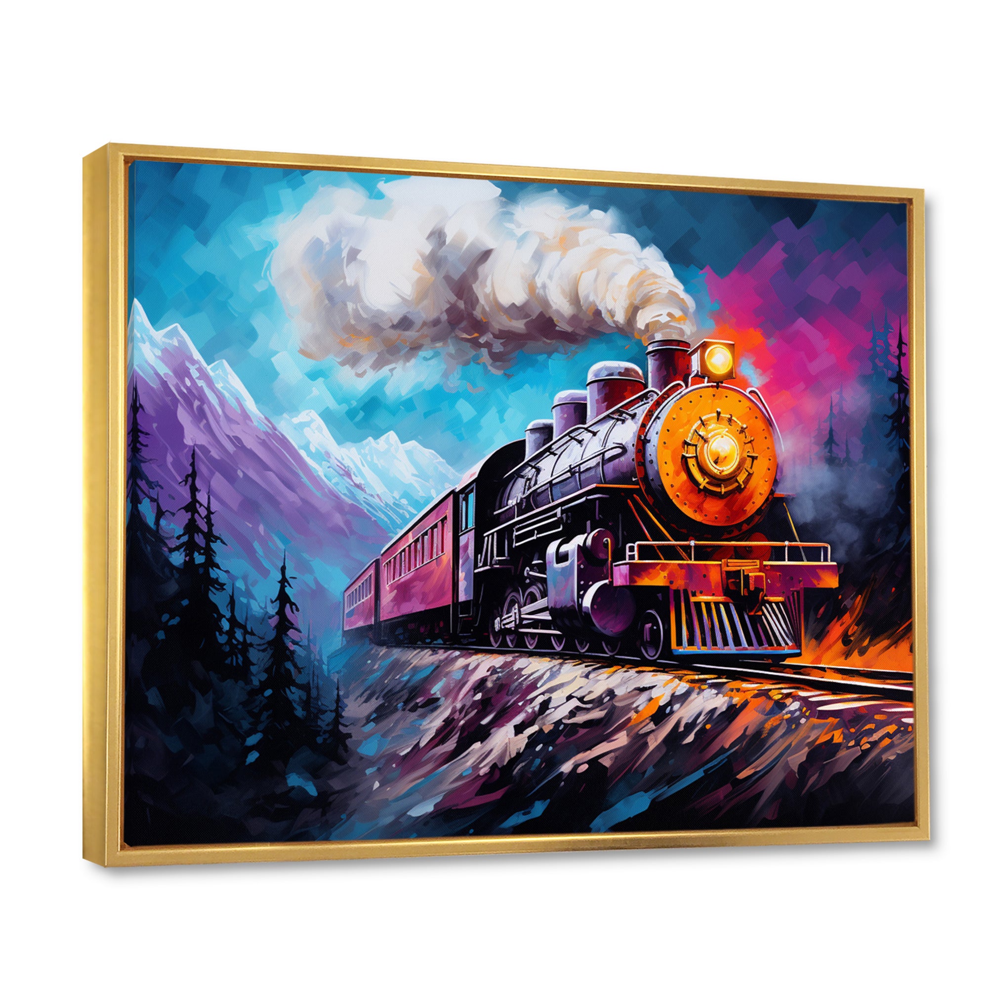 Steam train Travelling In Winter Snow Painting - Train Canvas Wall Art