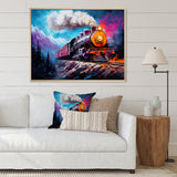 Steam train Travelling In Winter Snow Painting - Train Canvas Wall Art